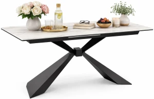 Biały rozkładany stół z blatem imitującym marmur - Muto