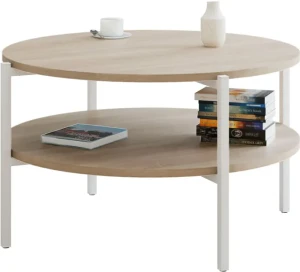 Okrągły stolik kawowy z podwójnym blatem dąb sonoma - Fablle 3X
