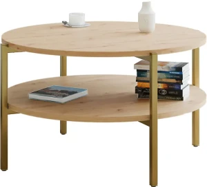 Stolik kawowy na złotym stelażu dąb artisan - Fablle 5X