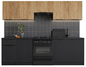 Komplet mebli kuchennych z blatem dąb artisan + czarny - Havn