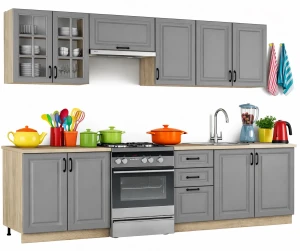 Nowoczesny komplet mebli kuchennych popiel + dąb sonoma - Nidd