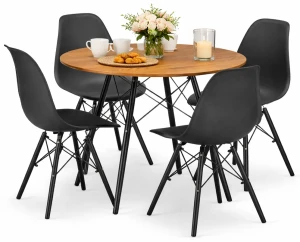 Okrągły nowoczesny stół z 4 czarnymi krzesłami - Duto 3X