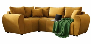 Musztardowy welurowy narożnik z funkcją spania - Dameno 4X