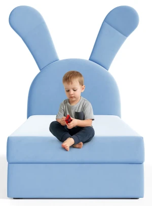 Niebieskie łóżko kontynentalne dla dziecka 100x200 cm - Kikori