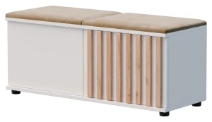 Biała szafka na buty z siedziskiem i lamelami - Benisso