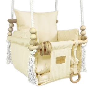 Drewniana huśtawka edukacyjna dla dziecka ecru - Papios
