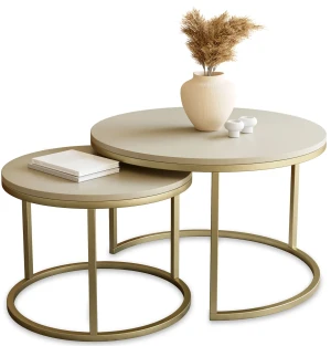 Zestaw 2 kaszmirowych stolików kawowych na złotej podstawie - Arienna