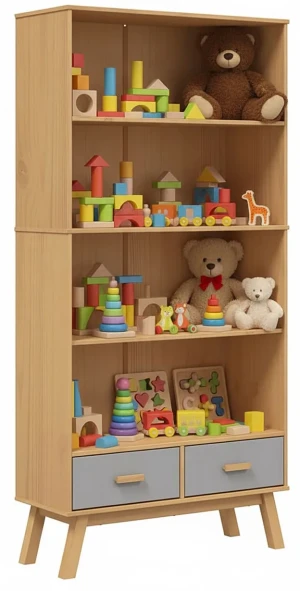 Sosnowy regał na zabawki brązowy + szary - Krebri 9X