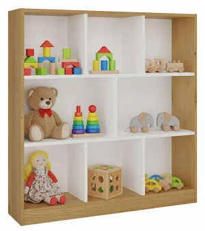 Nowoczesny regał na zabawki dąb artisan + biały - Rever