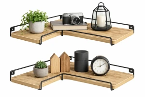 Loftowy komplet 2 ściennych półek narożnych dąb artisan - Eblo