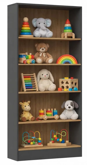 Otwarty regał na zabawki antracyt + dąb artisan - Fawios 4X