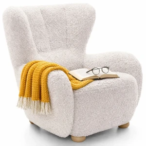 Biały fotel uszak boucle do pokoju - Palori