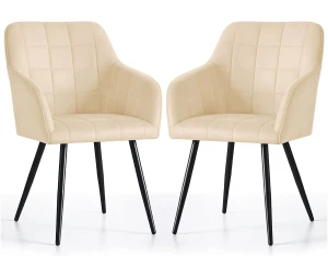 Zestaw 2 beżowych welurowych krzeseł pikowanych - Cormelis 4X