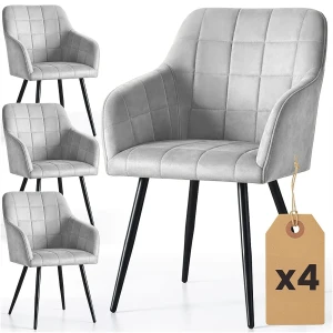 Zestaw 4 szarych pikowanych krzeseł metalowych - Cormelis 4X