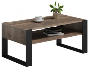 Rustykalna ława kawowa z półką dąb kolonialny + czarny - Bracio 3X