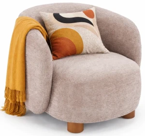 Beżowy drewniany fotel wypoczynkowy do salonu - Tekidi