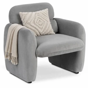 Szary welurowy fotel nowoczesny z podłokietnikami - Etilion 4X