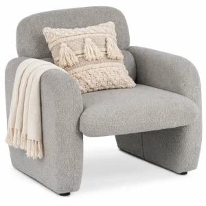 Szary fotel tapicerowany tkaniną boucle - Etilion 5X