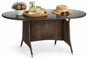 Szklany stół ogrodowy rattanowy ciemny brąz - Relavio