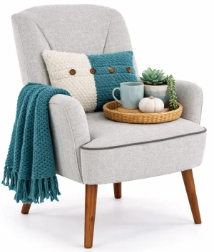 Jasnoszary skandynawski fotel wypoczynkowy do pokoju - Hartena