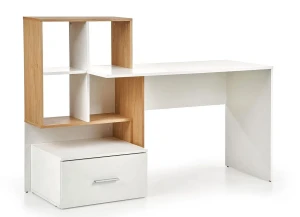 Biurko komputerowe z nadstawką białe + dąb złoty - Violi