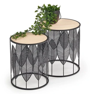 Komplet okrągłych loftowych stolików kawowych Lorea