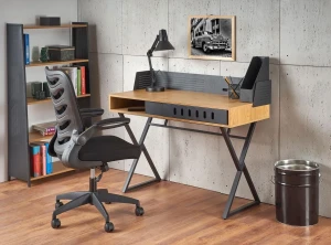 Industrialne gamingowe biurko z metalowymi nogami dąb złoty - Hubio