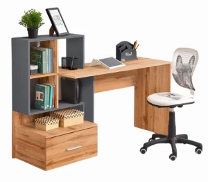 Biurko młodzieżowe z półkami dąb wotan + antracyt - Uzura