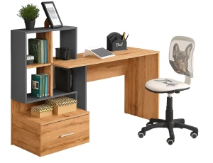 Nowoczesne biurko z nadstawką dąb wotan + antracyt - Violi