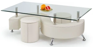 Biała ława z pufami Ruten