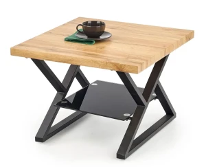 Kwadratowa ława w stylu industrialnym Carry - Dąb naturalny