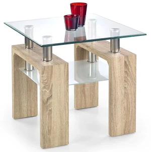 Szklana ława kwadrat dąb sonoma - Tamiza 2X