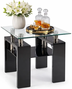 Stolik kawowy szklany kwadratowy Karis 3X - czarny połysk