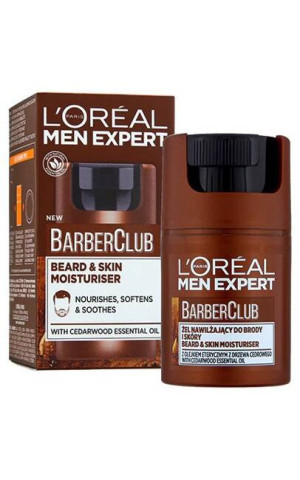 Loreal Men Expert Barber Club Żel nawilżający do brody i skóry z olejkiem eterycznym z drzewa cedrowego - Odżywia, zmiękcza i koi 50ml