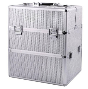 Sunone Kuferek kosmetyczny XL srebrny z cyrkoniami Silver na lakiery lampę 35x25x42cm