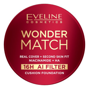 Eveline Wonder Match 16H Podkład kryjący cushion z niacynamidem i kwasem hialuronowym - 01 Ivory 15g