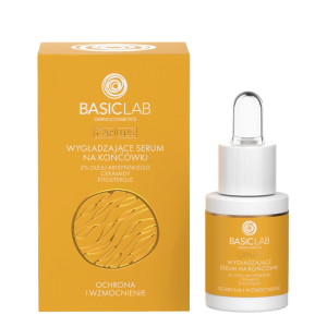 Basiclab Capillus Wygładzające serum na końcówki, 2% oleju abisyńskiego, ceramidy, fitosterole - ochrona i wzmocnienie 15ml