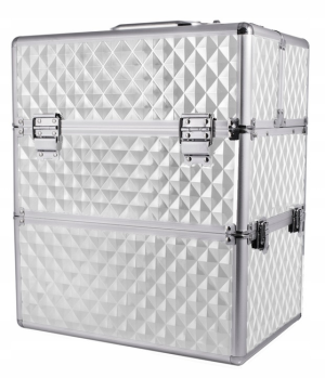 Sunone Kuferek kosmetyczny XL srebrny wzorek Silver na lakiery lampę 35x25x42cm
