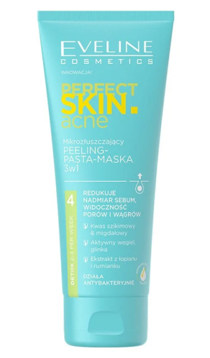 Eveline Cosmetics Perfect Skin Acne Mikrozłuszczający peeling–pasta–maska 3w1 75ml