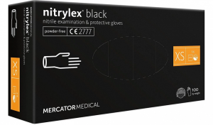 Mercator Nitrylex Black Rękawiczki nitrylowe bezpudrowe czarne - rozm. XS 100szt