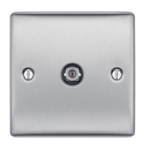 BG Nexus NBS64 Single Type Satellite Socket in Brushed Steel Raised Plate Socket