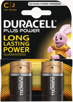 DURACELL CDUR+ C Sized Plus Alkaline Batteries- Coppertop Battery (Pack of 2)