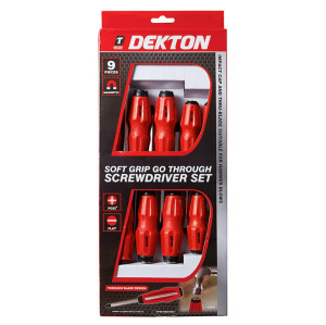 Dekton DT65525 9PC Soft Grip Go Through Screwdriver Set Flat & Pozi