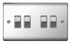 BG NEXUS NPC44 Metal Polished Chrome 4 Gang 2 Way 10 Amp 10Ax Light Switch Plate