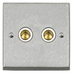 2 Gang Brushed Chrome Speaker Socket