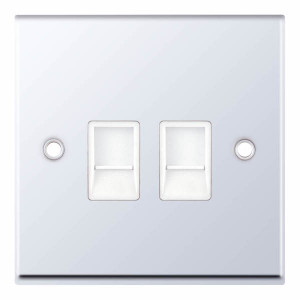 Selectric 7MPRO-341 2 Gang Rj45 Data Socket in Polished Chrome with White Insert, 7MPRO