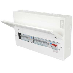 Hager VML966RK High Integrity 100A Switch Round Knockouts 100A 2x100A 30mA Flexible Dual RCD Boards-12 Way