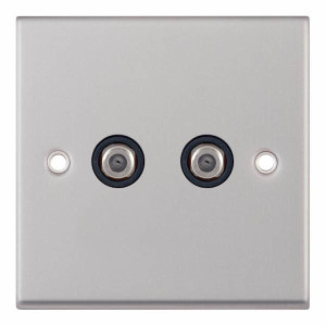 Selectric 2 Gang Satellite Socket in Satin Chrome with Black Insert, 7MPRO, 7MPRO-245