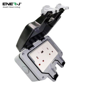 ENER-J SHA5275 Smart Weatherproof IP55 rated 2 Gang Outdoor Socket 13A Wi-Fi Twin Wall Socket with USB Port