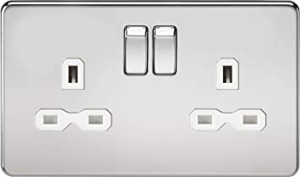 Primed White 2G 13A Switched Socket Screwless Plate